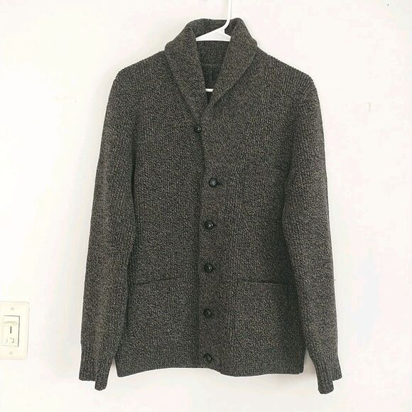 J Crew Cardigan Sweater Mens S Gray Shawl Collar LambsWool Chunky Pocket Granpa - Picture 1 of 9